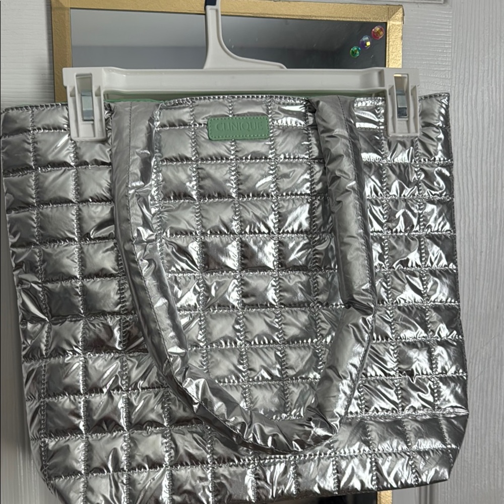 Chanel Silver Quilted Tote with Reflective Finish